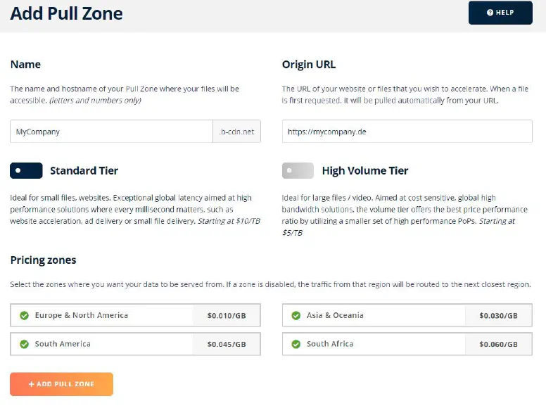 bunnycdn add pull zone