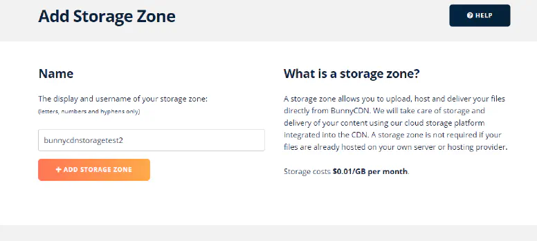 bunnycdn add storage zone
